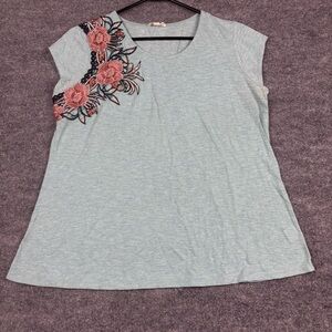 Mint Green Embroidered Floral Top XL Cottagecore Style